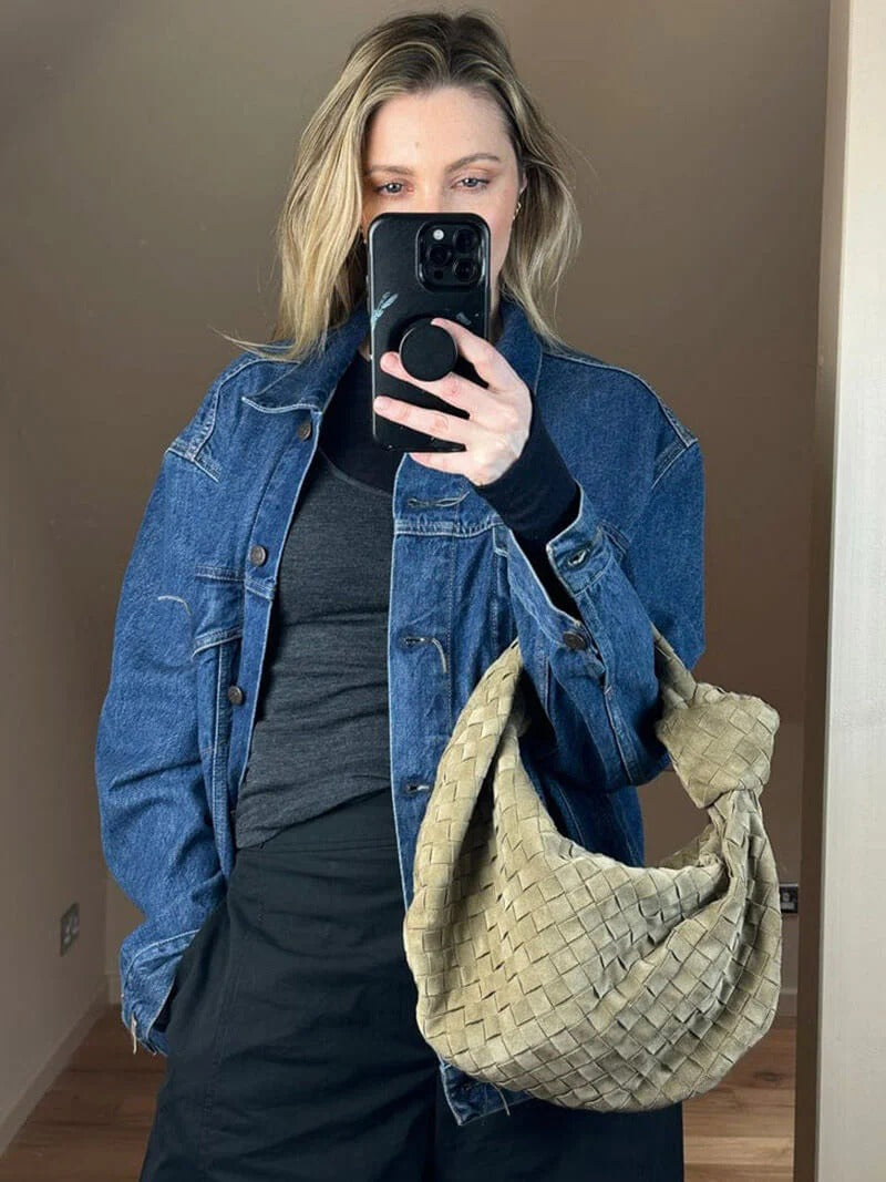 The Elara Woven Suede Tote